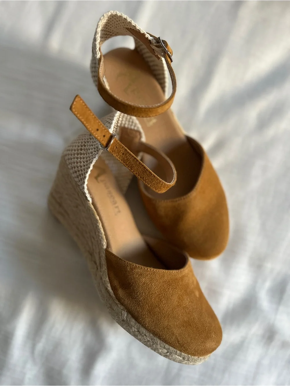 PASEART X Anthropologie Suede Closed Toe Espadrille Wedge Sandals | 39